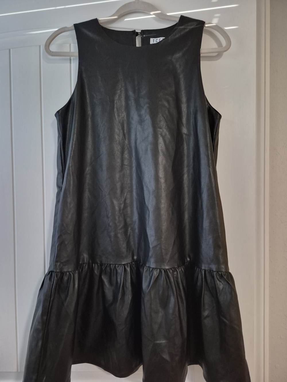 TCEC Black Faux Leather Sleeveless Drop Waist Mini Dress Size M